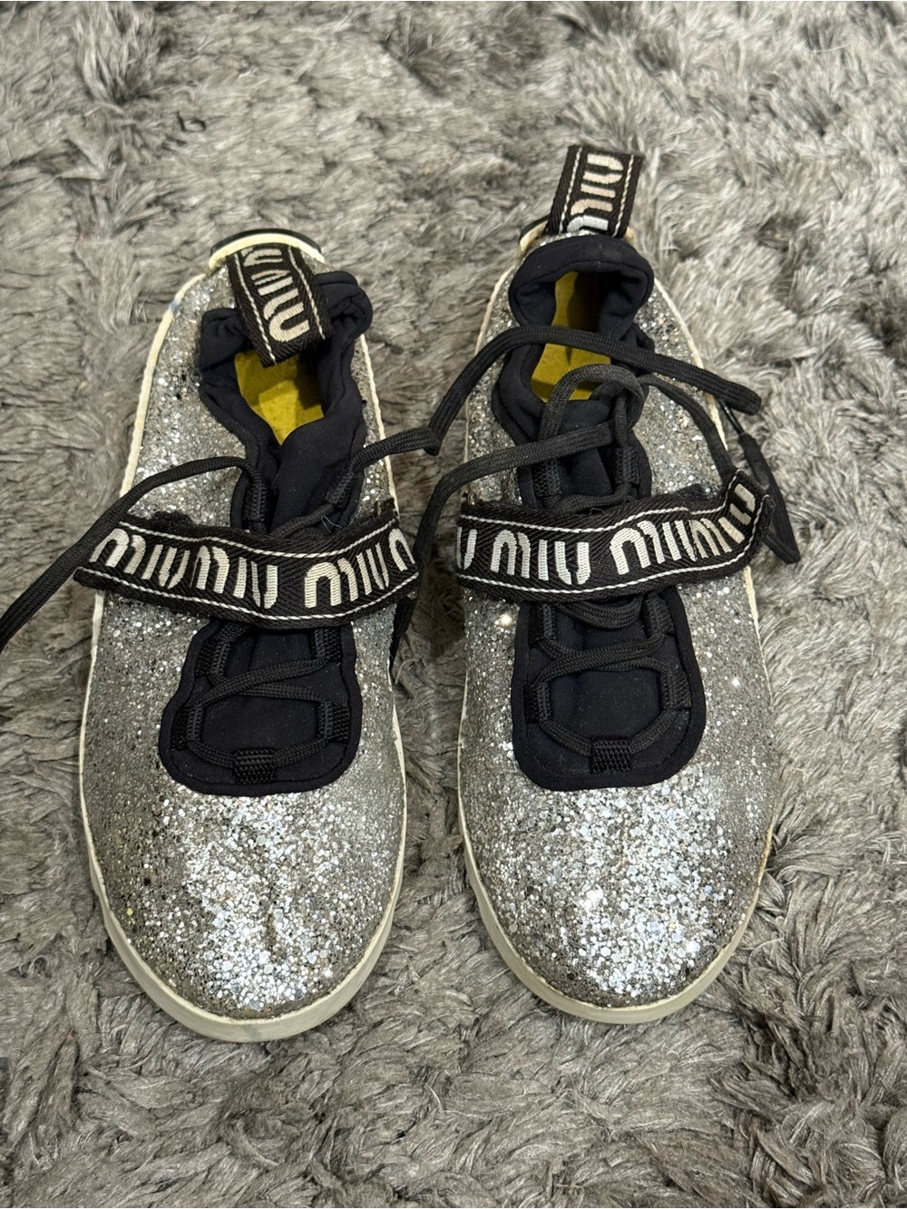 Miu Miu Silver Glitter Sneakers